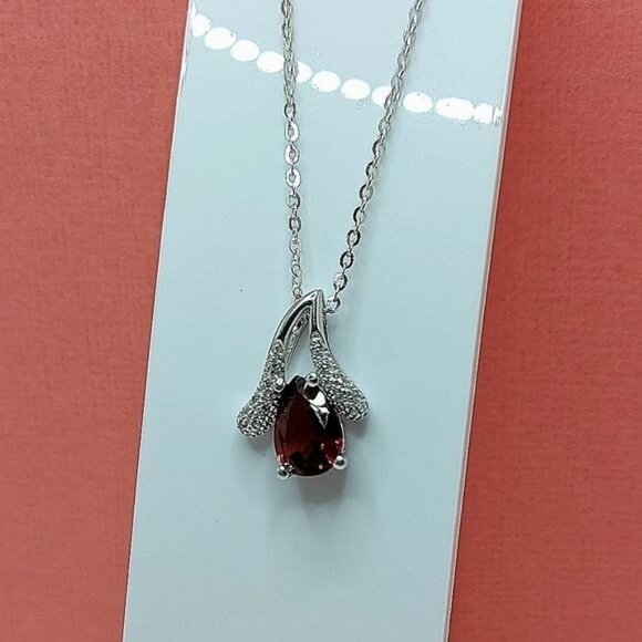 Natural Mozambique 9x6mm & Cz Unheated‎  925 Sterling Silver Necklace 18" - Picture 2 of 6